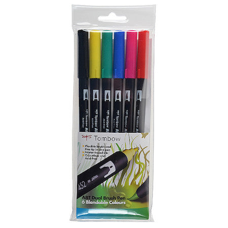 Tombow ABT Dual Brush Pen Set - Pastel Colors (6 Pens), Water-Based Blendable Markers For Art & Lettering